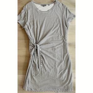 Vince Striped Tie Waist T Shirt Dress Black White Side Knot Size L